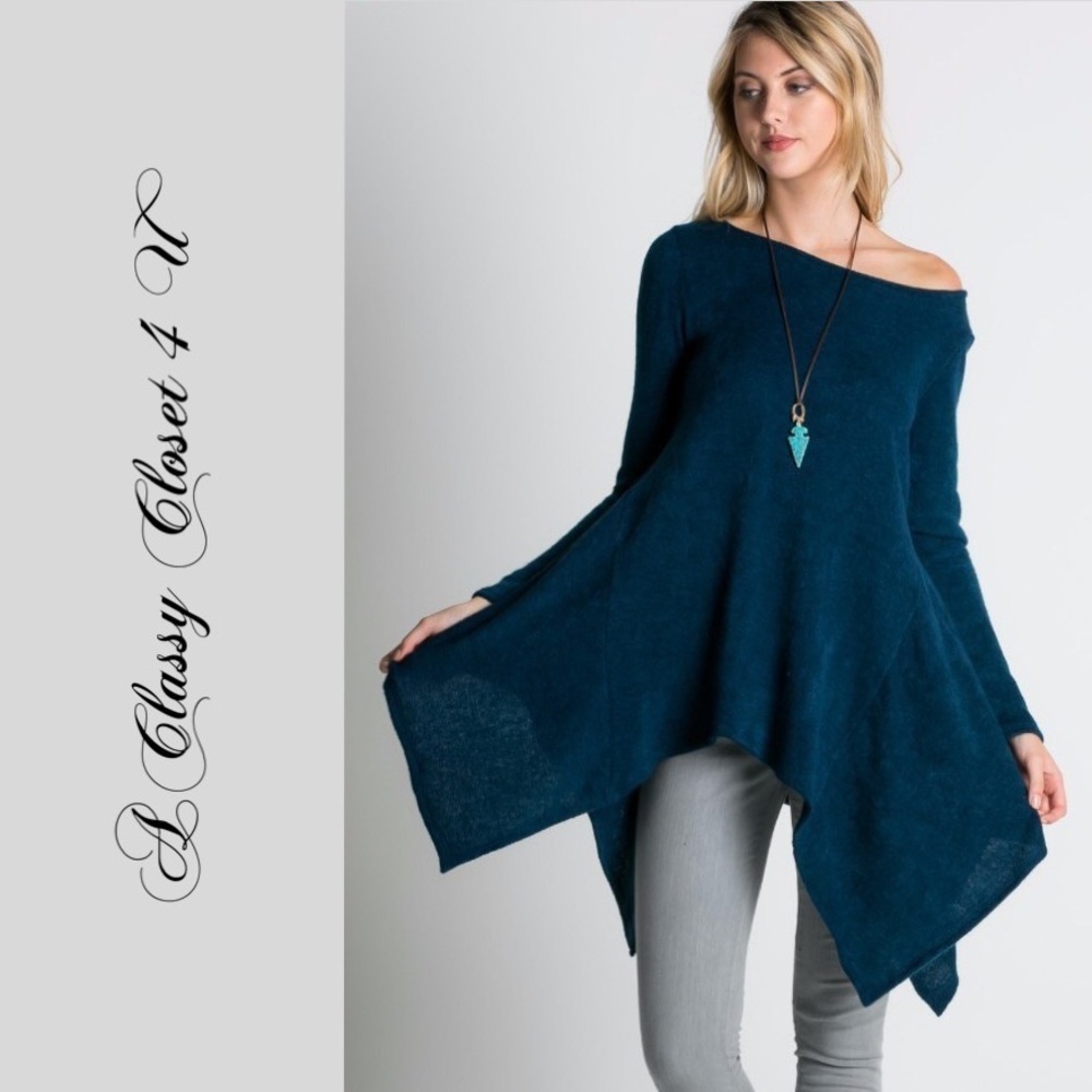Asymmetrical Shark Hem Teal BlueTunic Top M